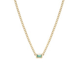 Extra Small Curb Chain Emerald Cut Emerald Bezel Necklace