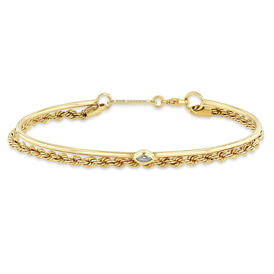 Marquise Diamond Cuff and Medium Rope Chain Double Bracelet