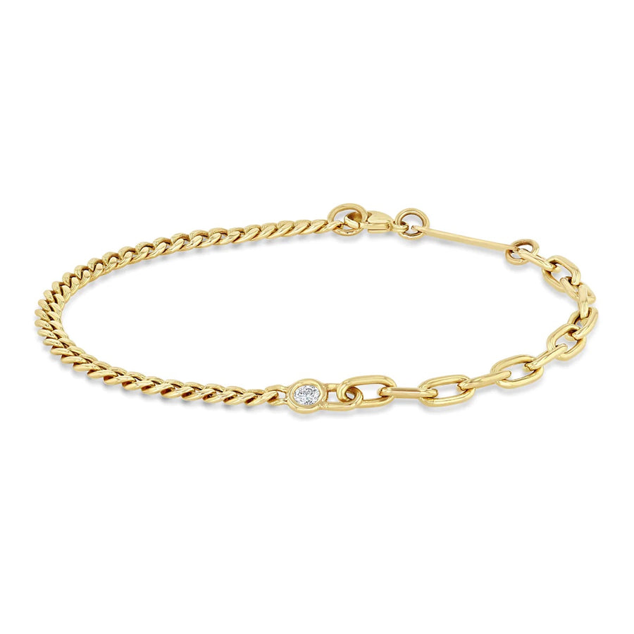 Floating Diamond Mixed Small Curb Chain and Medium Square Oval Chain Bracelet