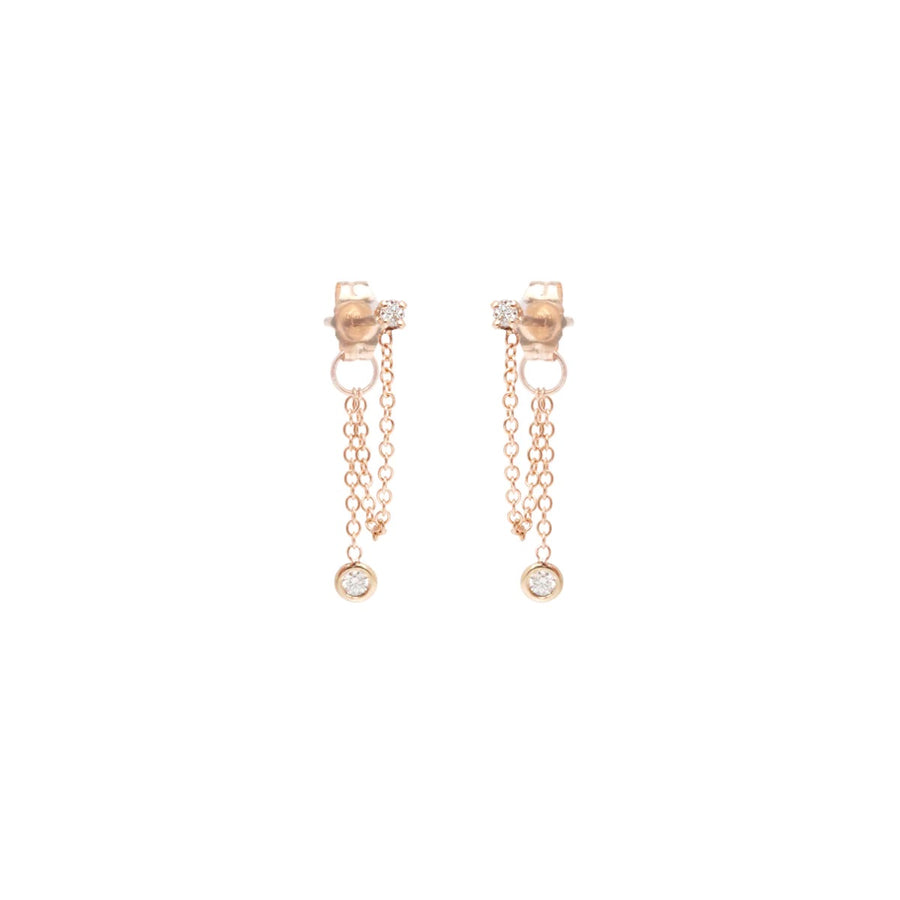 Diamond Chain Huggie Earrings with Floating Diamond Drop (.08tcw)