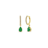 Small Pave Diamond Hinge Huggie Hoops with Pear Emeralds