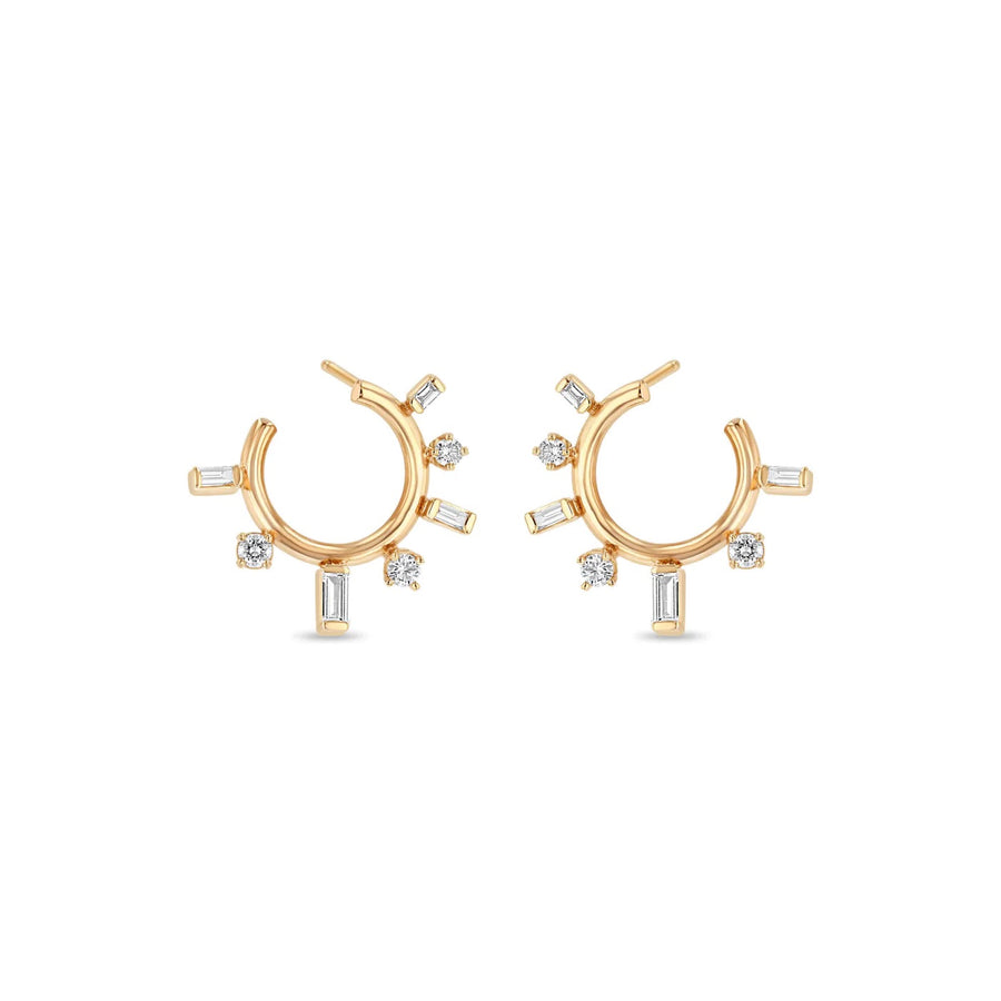 Baguette and Prong Diamond Front to Back Circle Hoops