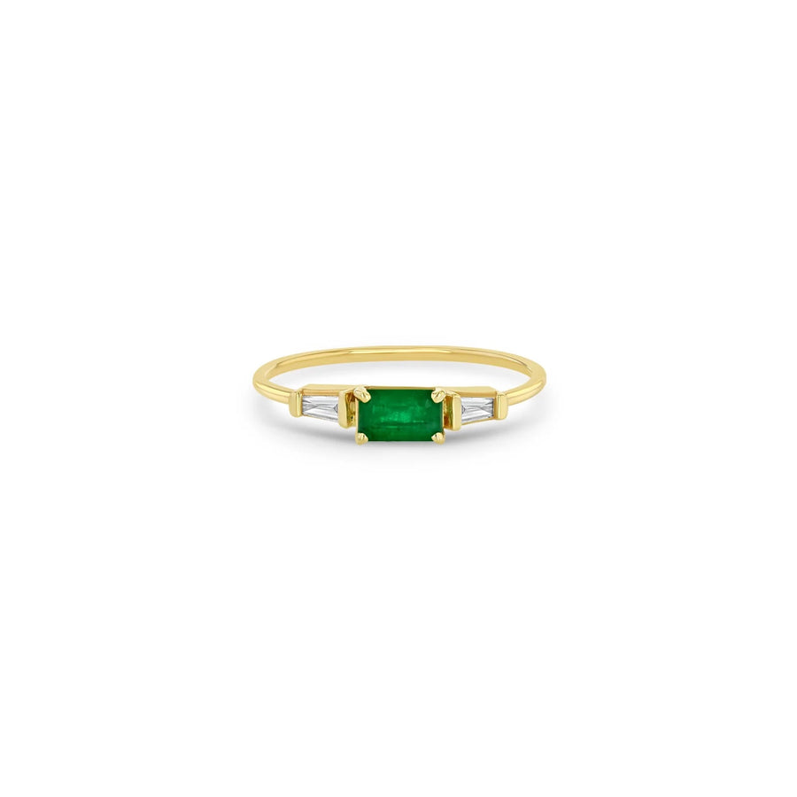 Emerald Cut Emerald & Tapered Baguette Diamond 3 Stone Ring
