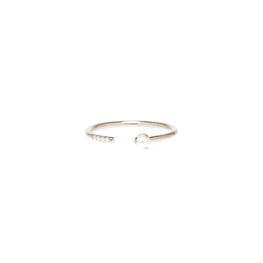 Tiny Pearl & Pave Diamond Open Ring