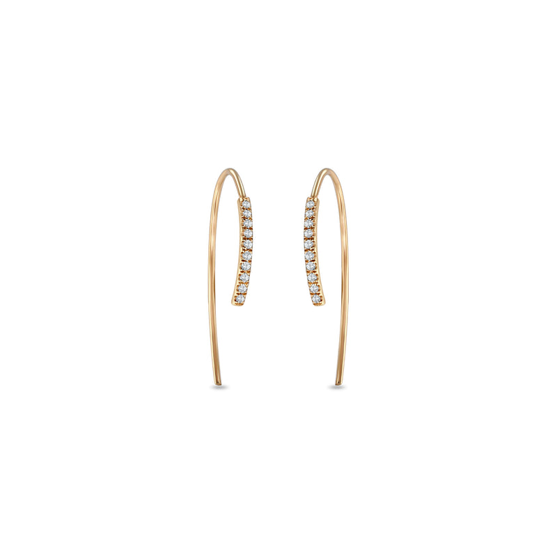 Pave Diamond Bar Short Wire Threader Earrings