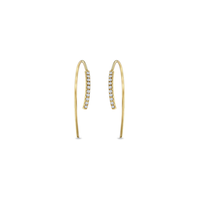 Pave Diamond Bar Short Wire Threader Earrings