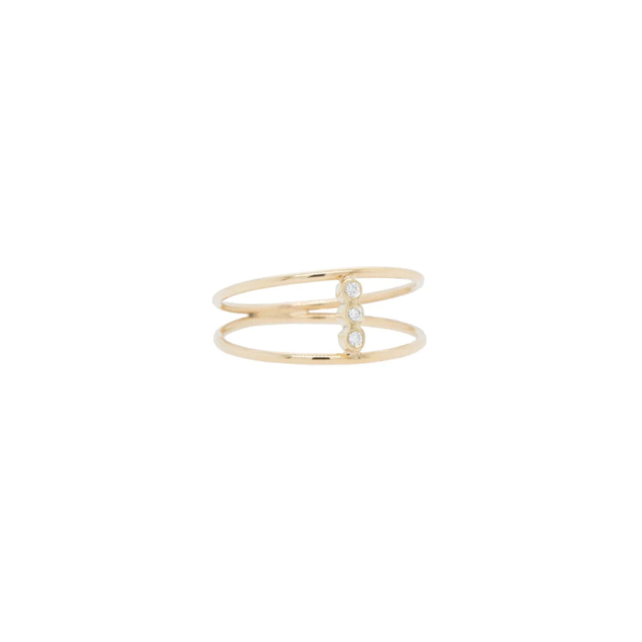 Tiny Diamond Bezel Bar Double Band Ring