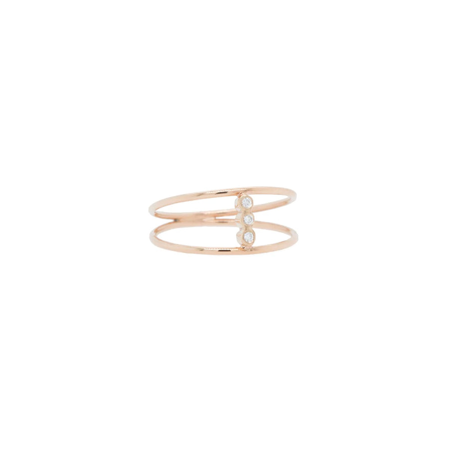 Tiny Diamond Bezel Bar Double Band Ring