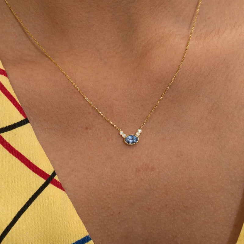 14k Gold Ceylon Sapphire Diamond Dew Necklace