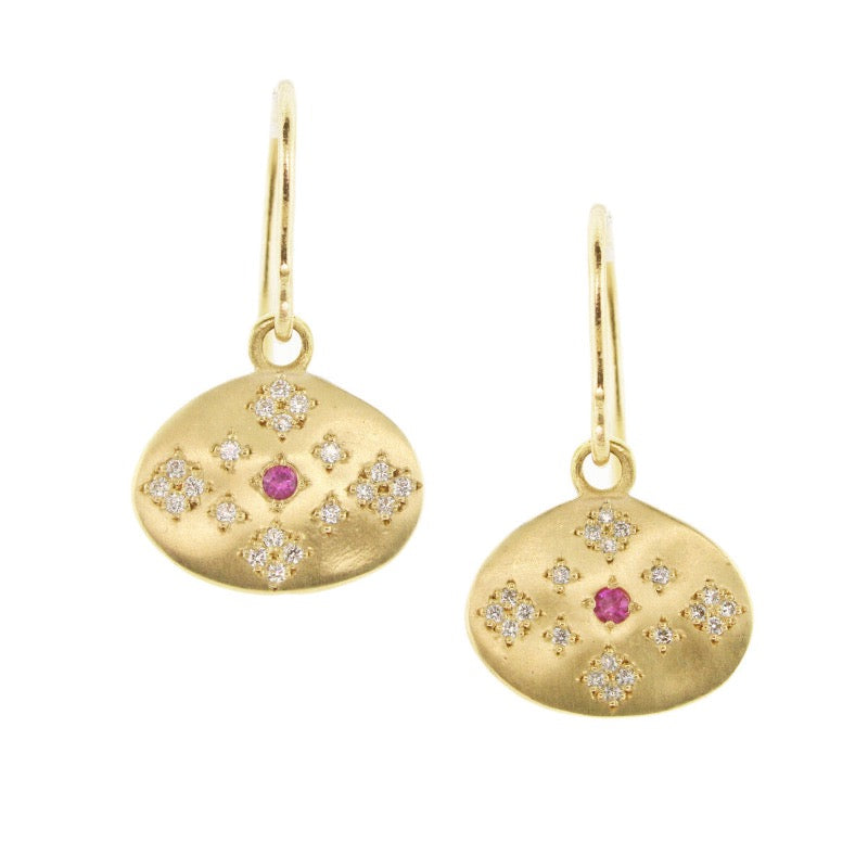 Pink Sapphire Moon and Stars Earrings