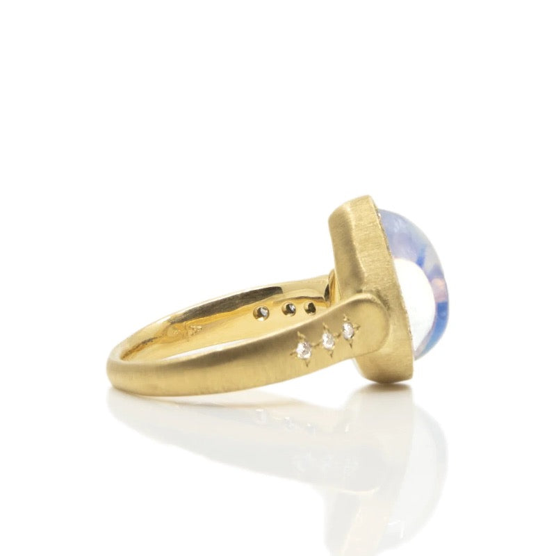 Tear Moonstone and Diamond Ring