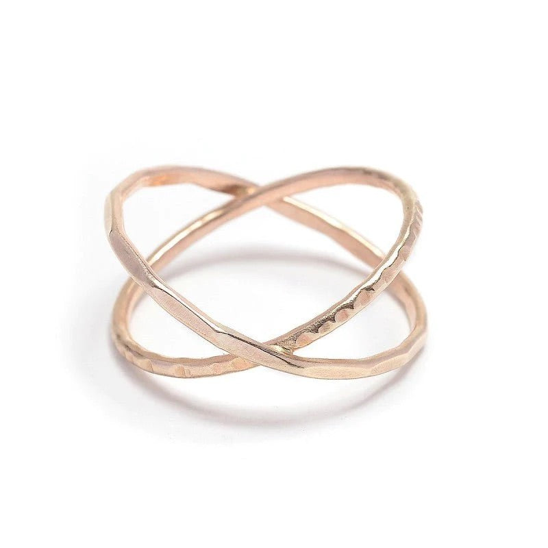 Hammered + Etched 14k Gold Fill Crisscross Band