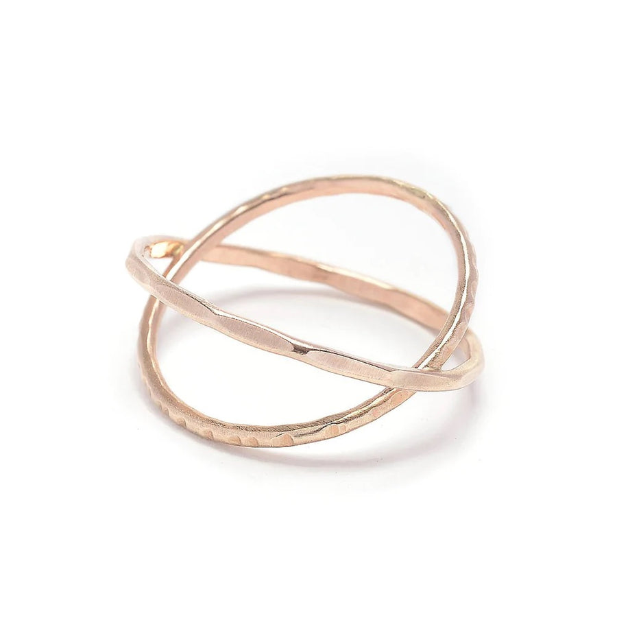 Hammered + Etched 14k Gold Fill Crisscross Band