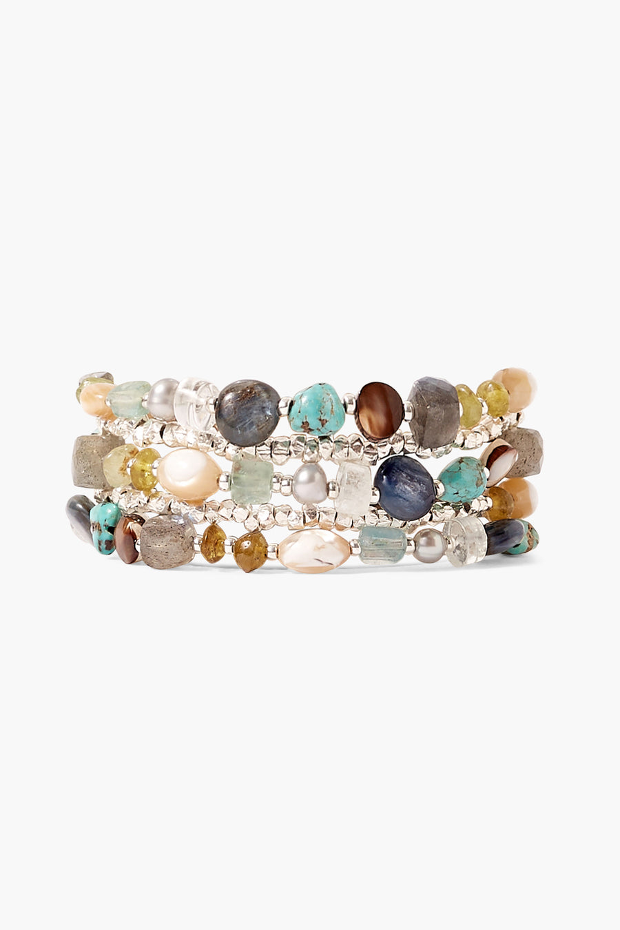 Blue Stone Mix Silver Wrap Bracelet