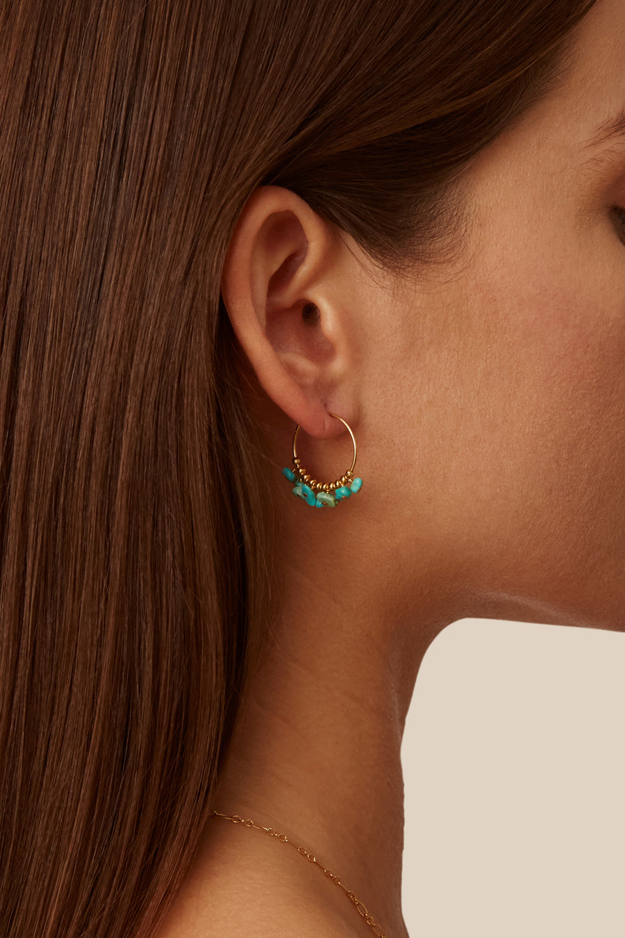 Turquoise Charm Gold Hoops