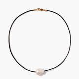 Black Leather Necklace with Pearl