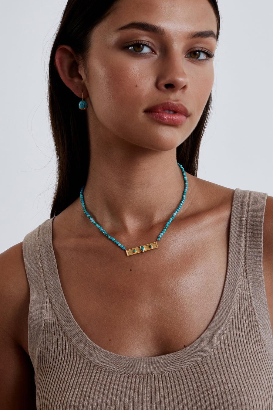 Bezel Wrapped Turquoise Bar Bead Necklace