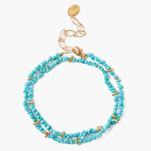 Turquoise and Gold Mix Wrap Bracelet