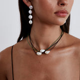 Brown Leather Necklace with Pearl
