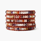 Red Leather Multi Stone Mix Wrap
