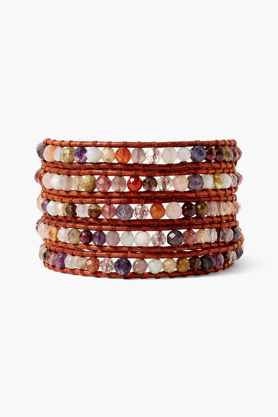 Red Leather Multi Stone Mix Wrap