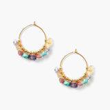 Multi Color Stone Charm Mix Gold Hoops