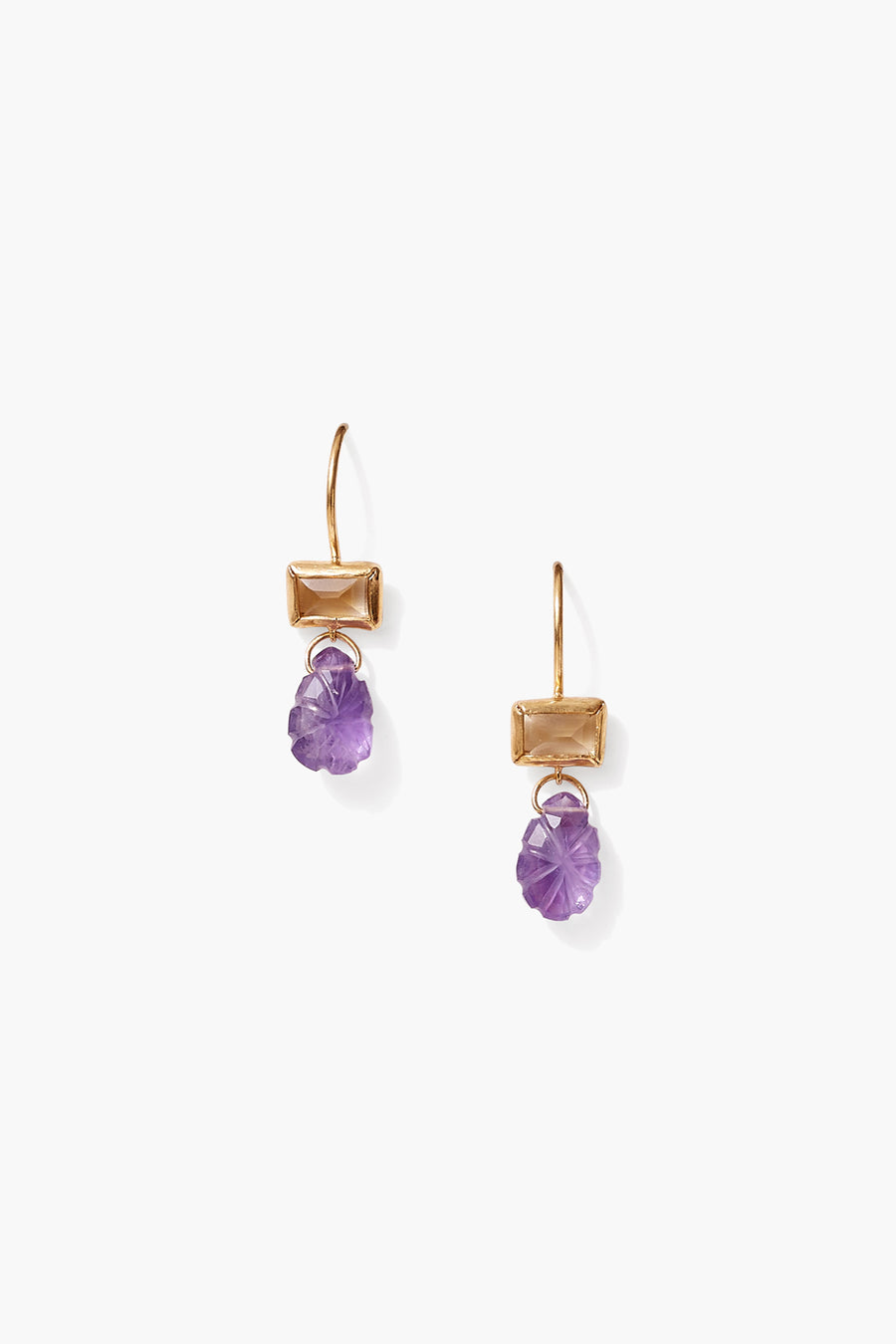 Amethyst and Citrine Mix Gold Drop Earrings