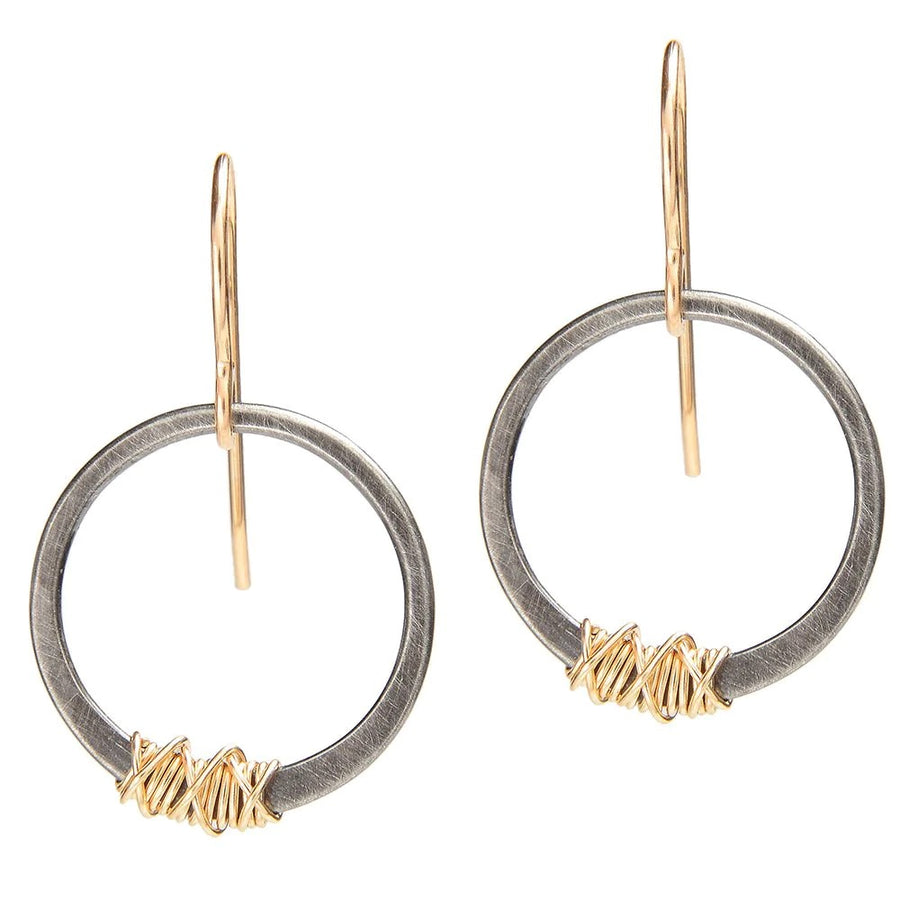 Black and Gold Wrapped Circle Earring